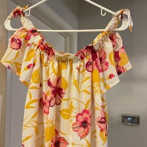 Pink yellow white floral off the shoulder top